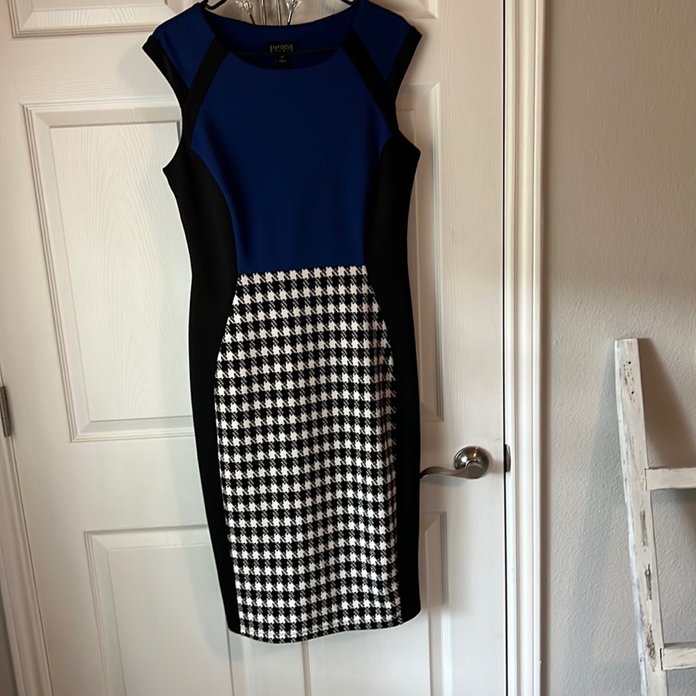 Black and blue top with a checkerboard pattern on bottom